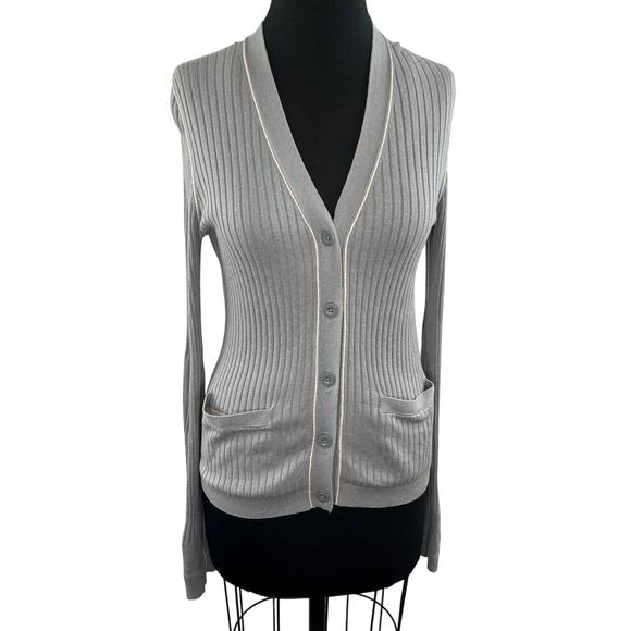 MARC BY MARC Gray Silk Cotton Cashmere Blent V-Neck Button-Up Cardigan Sweater L - Picture 1 of 7